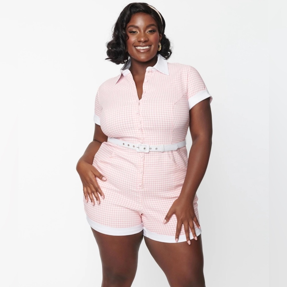 Brand new, Unique Vintage, pink gingham romper